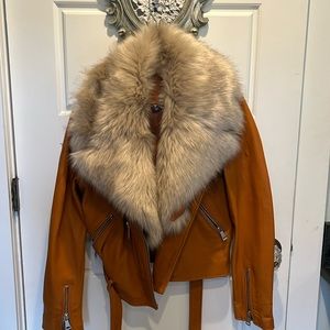 Amaryllis Leather coat with faux collar